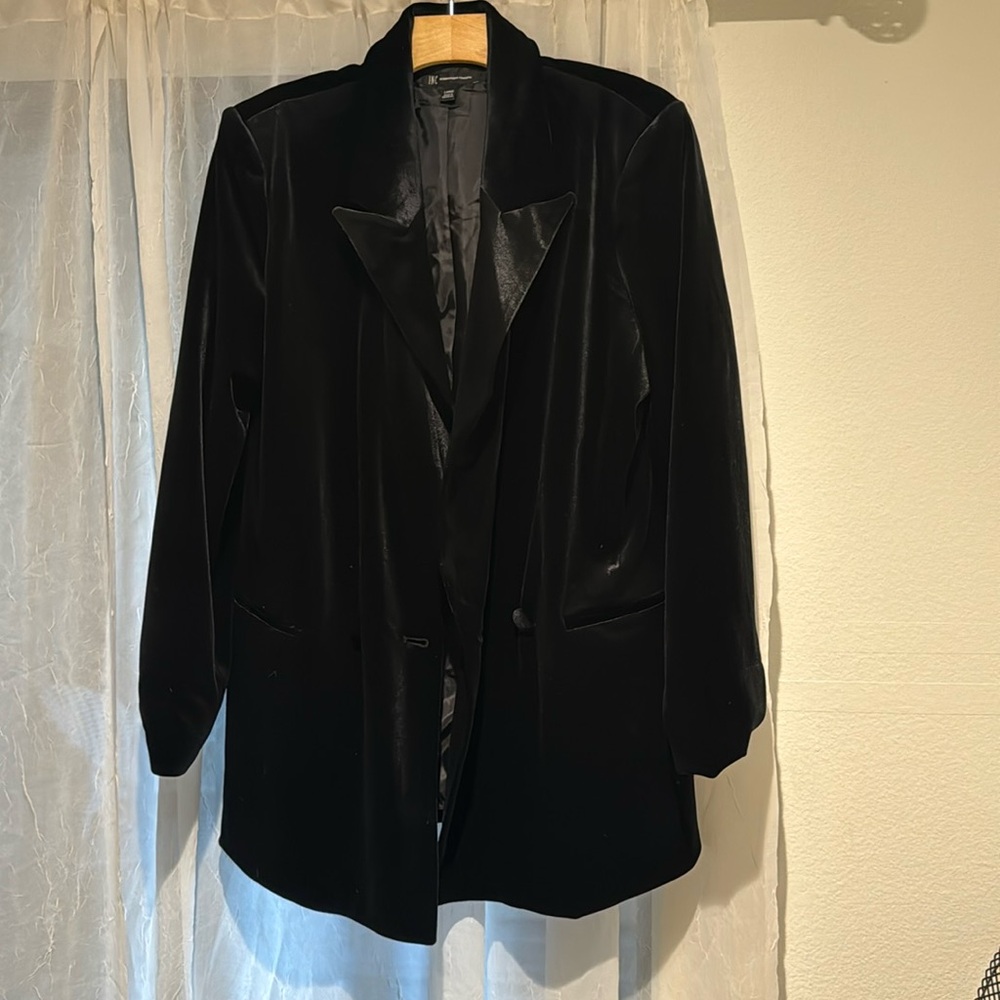 INC Black velveteen knee length Jacket sz Lg